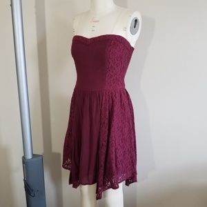 Abercrombie Girls Burgundy Red Strapless Lace Dress - XL / 16
